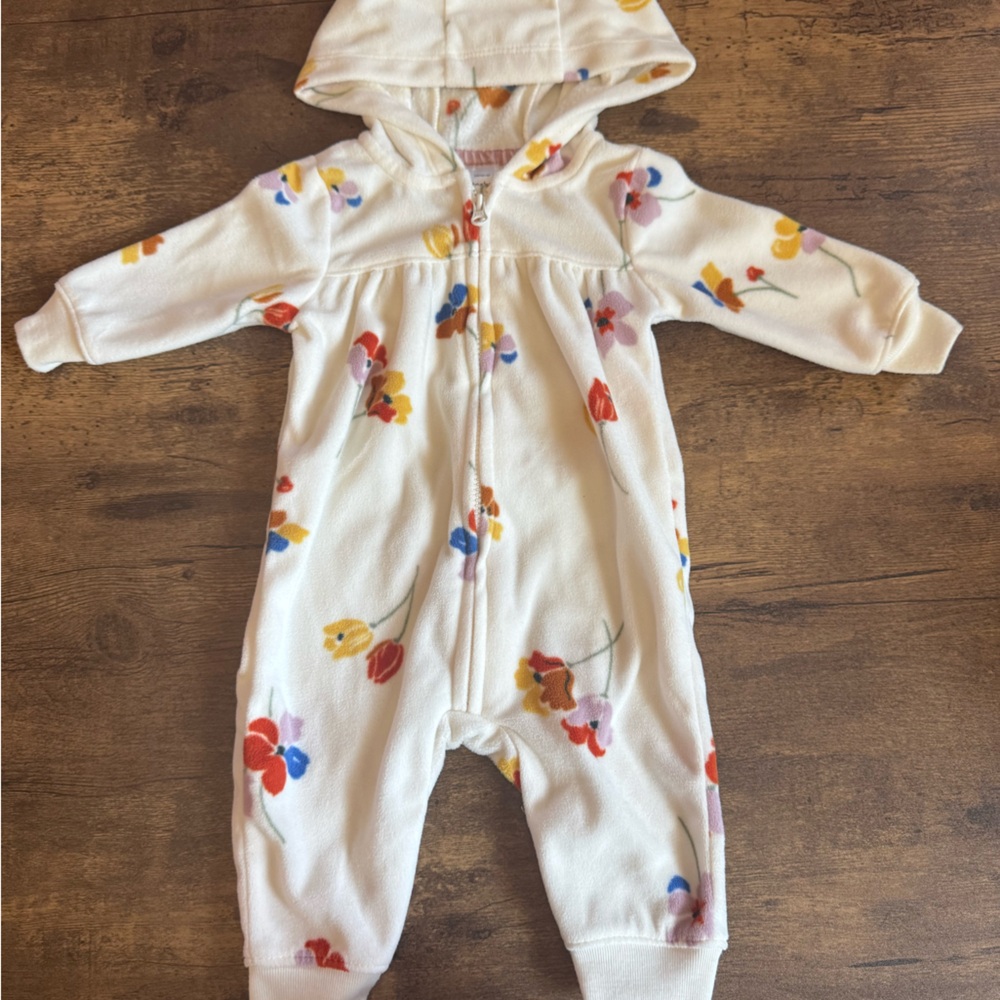Carter's Cream Floral Hooded Onesie 🌸